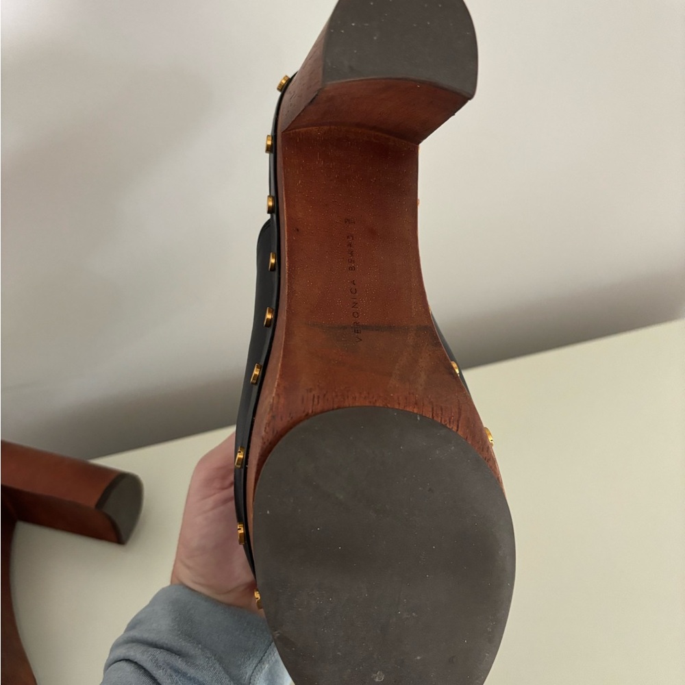 Veronica Beard Black Leather Studded Clogs - Picture 9 of 9